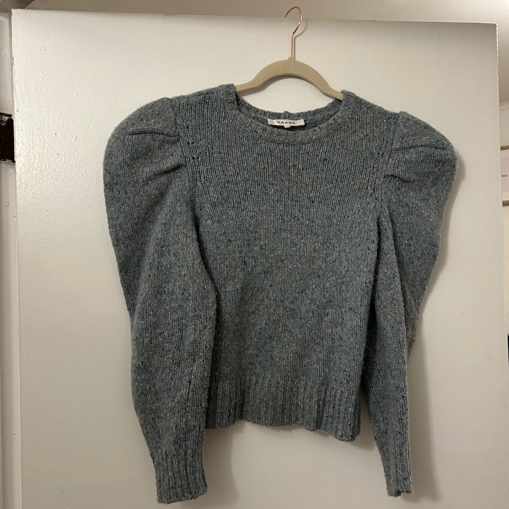 FRAME Blue Ruffle Shoulder Sweater - Picture 2 of 3